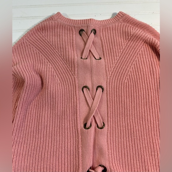Lucky Brand Back Lace Pullover Sweater Chunky Knit Pale Pink Womens Size Small - Picture 16 of 16